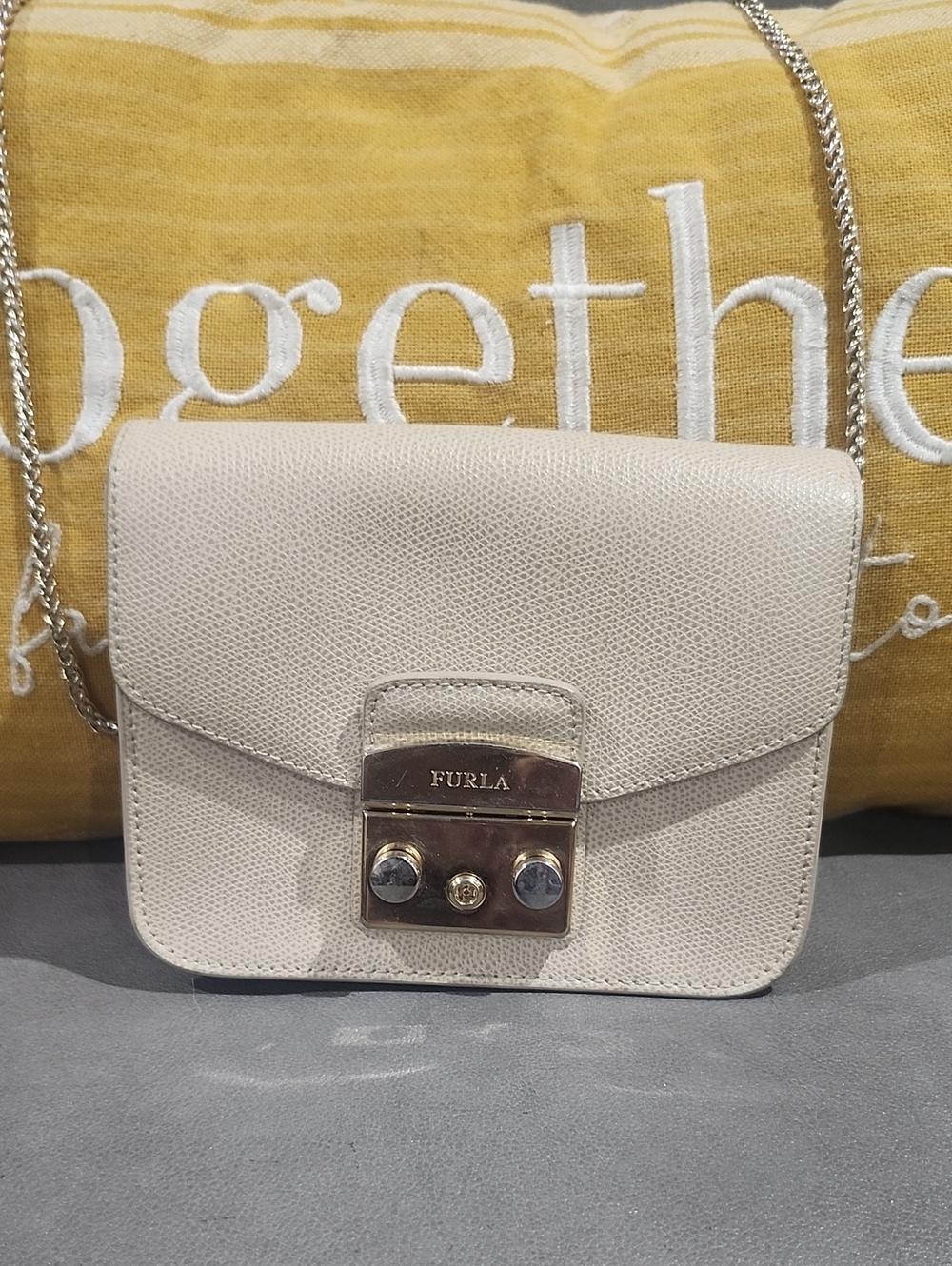 Furla Cream Leather Crossbody with Gold-Tone Lock